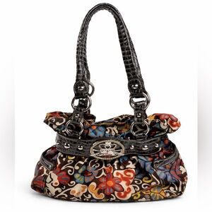 Kathy Van Zeeland Y2K Vintage Multicolor Studded Floral Print Shoulder Bag